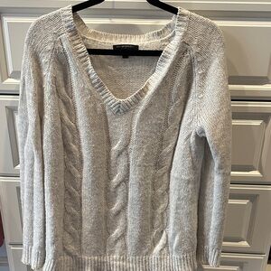 Banana Republic Factory Heather Gray Cable Knit V-Neck Sweater